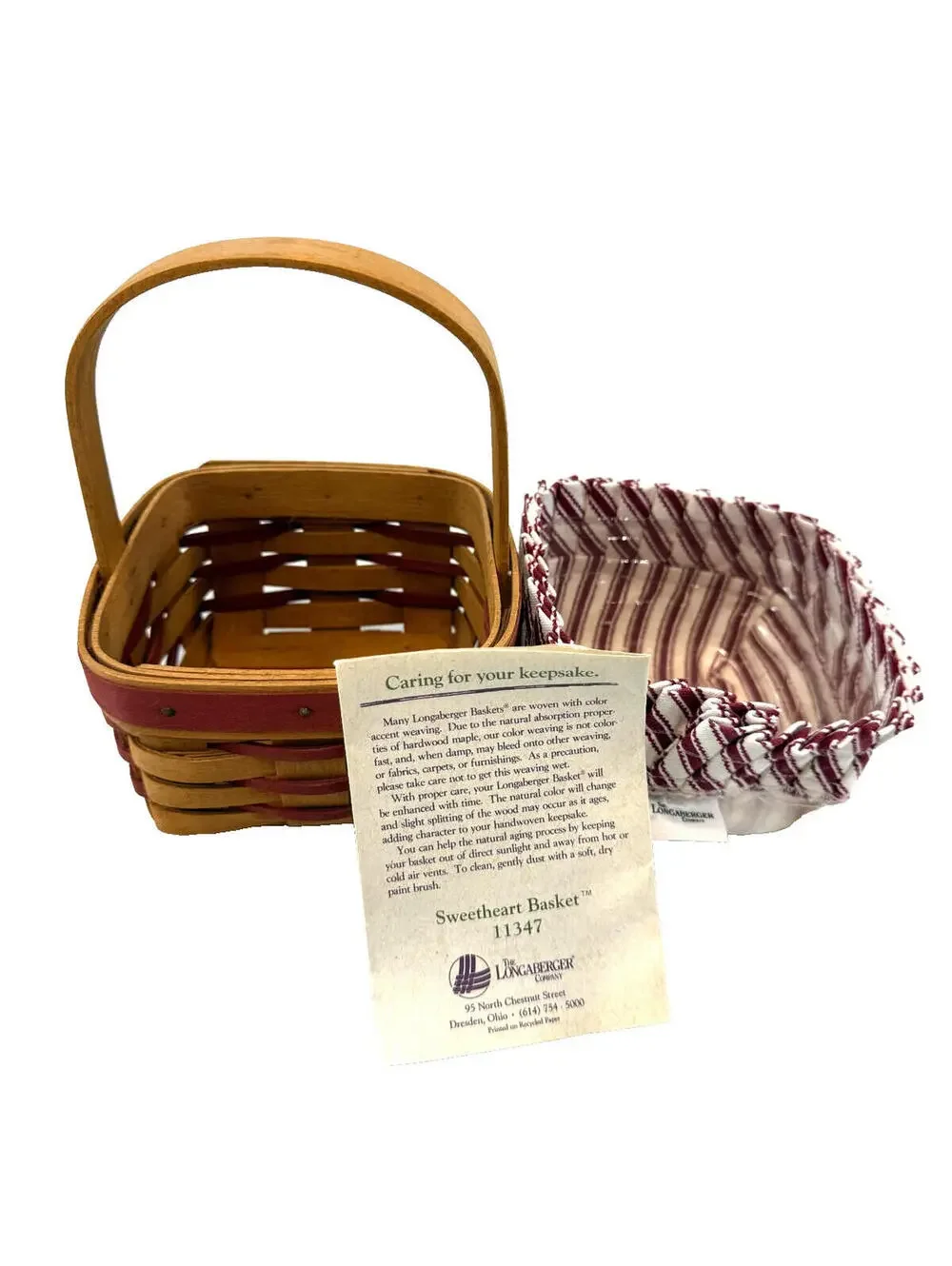 1994 Longaberger Small Sweetheart Basket w/Protector & Liner 5